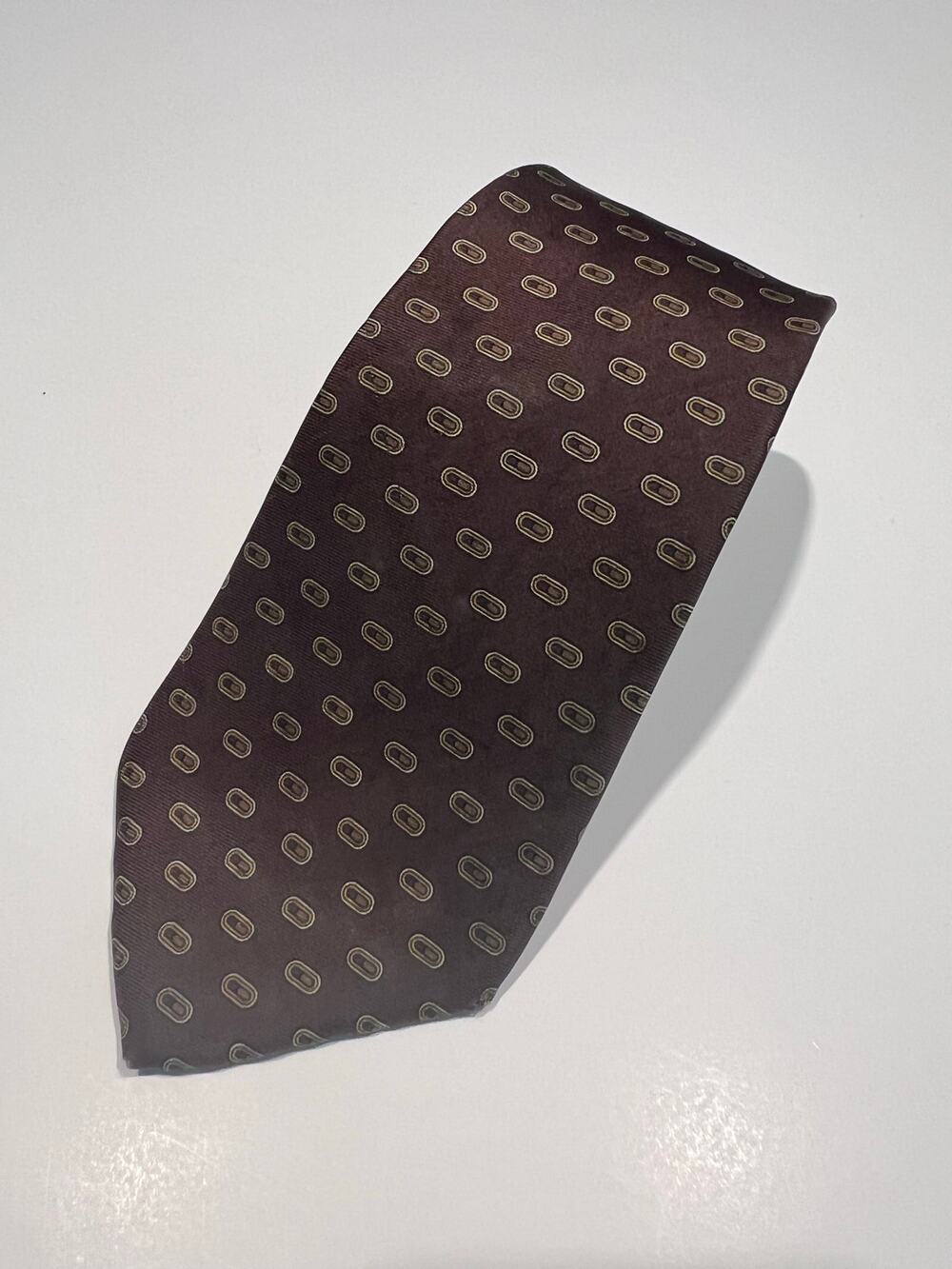 Vintage Christian Dior Paris Designer Men’s Silk Necktie Brown Geometric JP